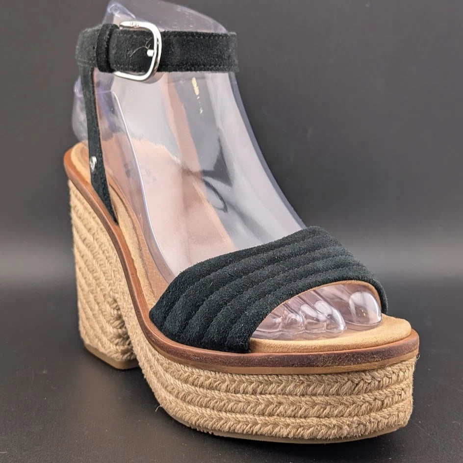 UGG Women's Size 6.5 Laynce Wedge Heel Sandal Black Reconditioned SoleComfort.shoes