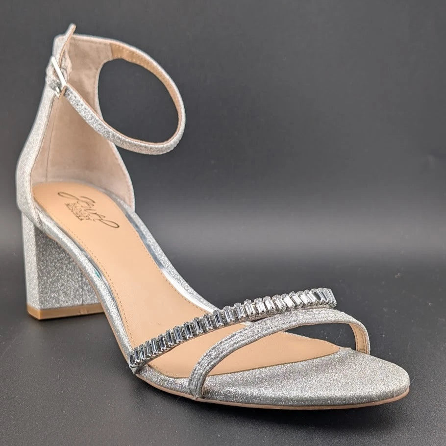 JEWEL BADGLEY MISCHKA Womens 10M Silver Joanne Open Toe Block Heel Sandal SoleComfort.shoes
