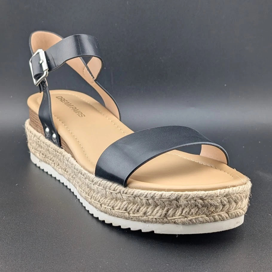 Womens Size 9.5 Dream Pairs 1-Strap Espadrille Ankle Strap Platform Sandal Black SoleComfort.shoes