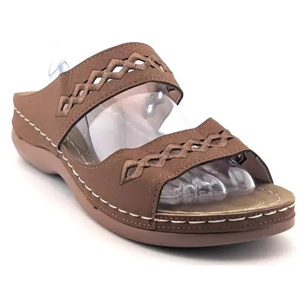 New Faux Leather Size 12 /43 Two Strap Sandal Casual Outdoor Women Flat Sandals - SoleComfort.shoes