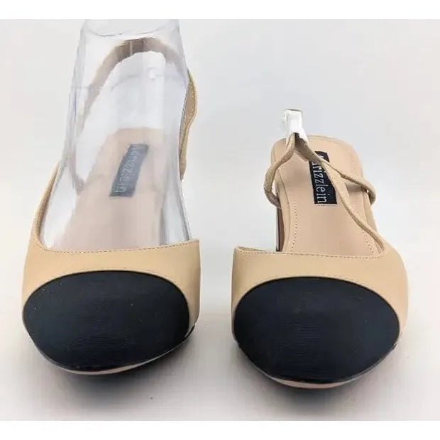 Adrizzlein Women 7M Slingback Low Pumps Closed Round Toe Two Toned Casual Shoe - SoleComfort.shoes