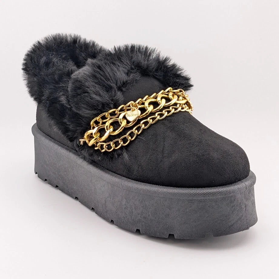 Carlkarida Size 7 Black Faux Fur Textile Suede Booties w/ Charm Bracelet JW2006 SoleComfort.shoes