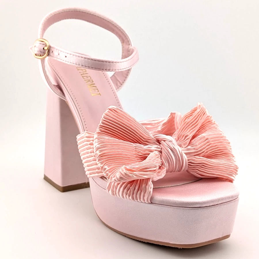 Womens Sz 37 (US 6-6.5) Bow-Knot Platform Mid-Chunky Heel Open Toe Dress Ankle Strap Sandal SoleComfort.shoes