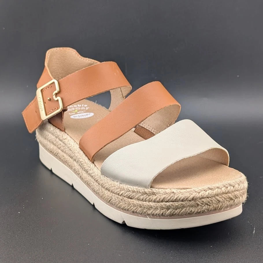 Dr. Scholl's Women Size 7 Once Twice Espadrille Wedge Sandal Tan Platform Shoe SoleComfort.shoes
