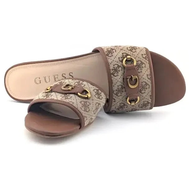 Pre-Owned Guess "Hammi" Women's Size 11 Slide Sandal Medium Brown with Medallion - SoleComfort.shoes