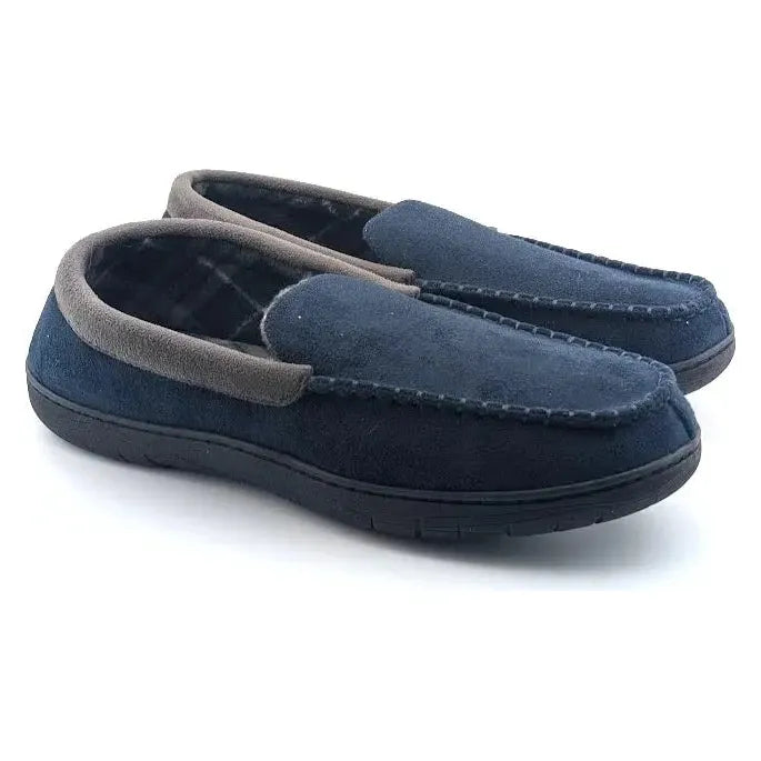 Father's Day***Wembley Mens Navy Indoor/Outdoor Microsuede Slipper with Plaid Fleece Lining XXL Wembley