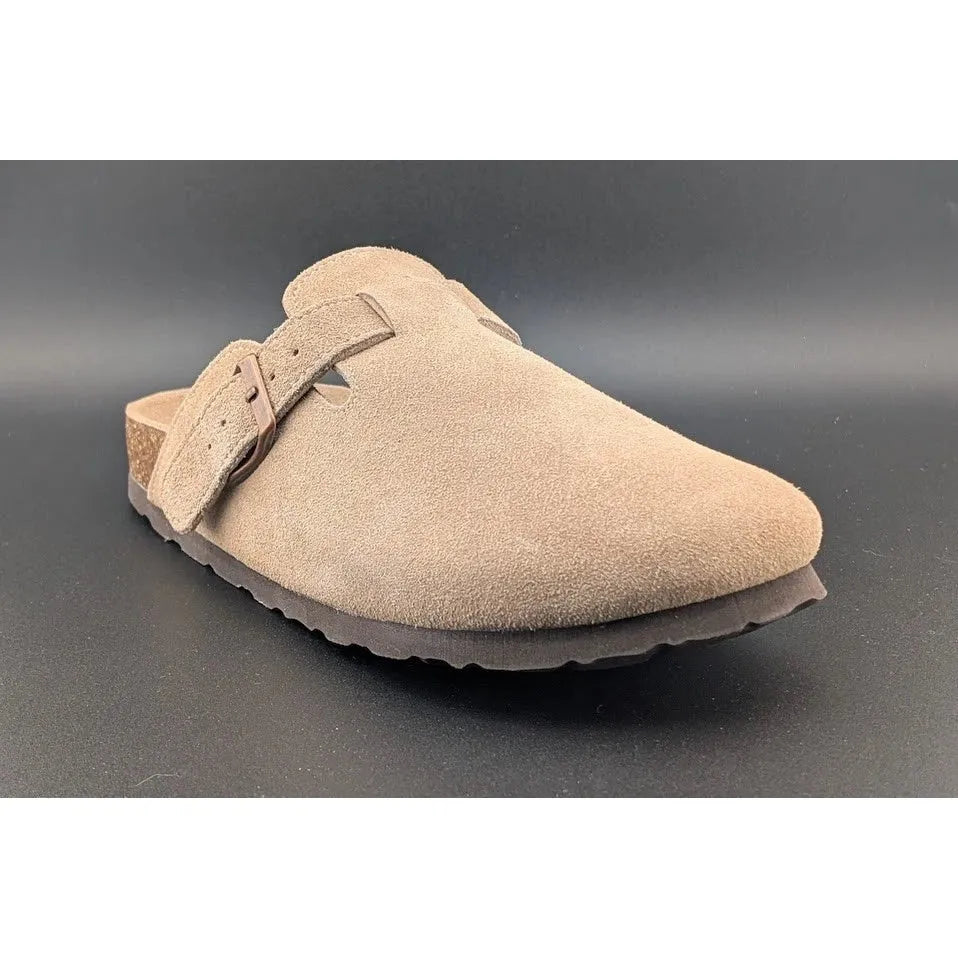 KIDMI Women's EU39 (US 8-8.5) Suede Clogs w/ Back Strap Leather Mules Cork Footbed Slip on SoleComfort.shoes