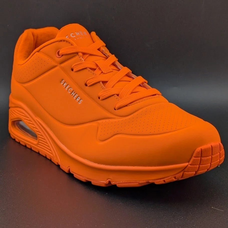 Skechers Womens Size 11 Uno-Night Shades Sneaker Shoes Neon Orange *FOOTBALL FAN SoleComfort.shoes