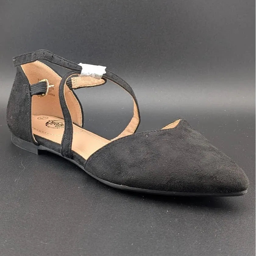 Womens Size 6.5 D'Orsay Dress Flat Ankle Strap and Low Pancake Heel Black Nubuck Trary