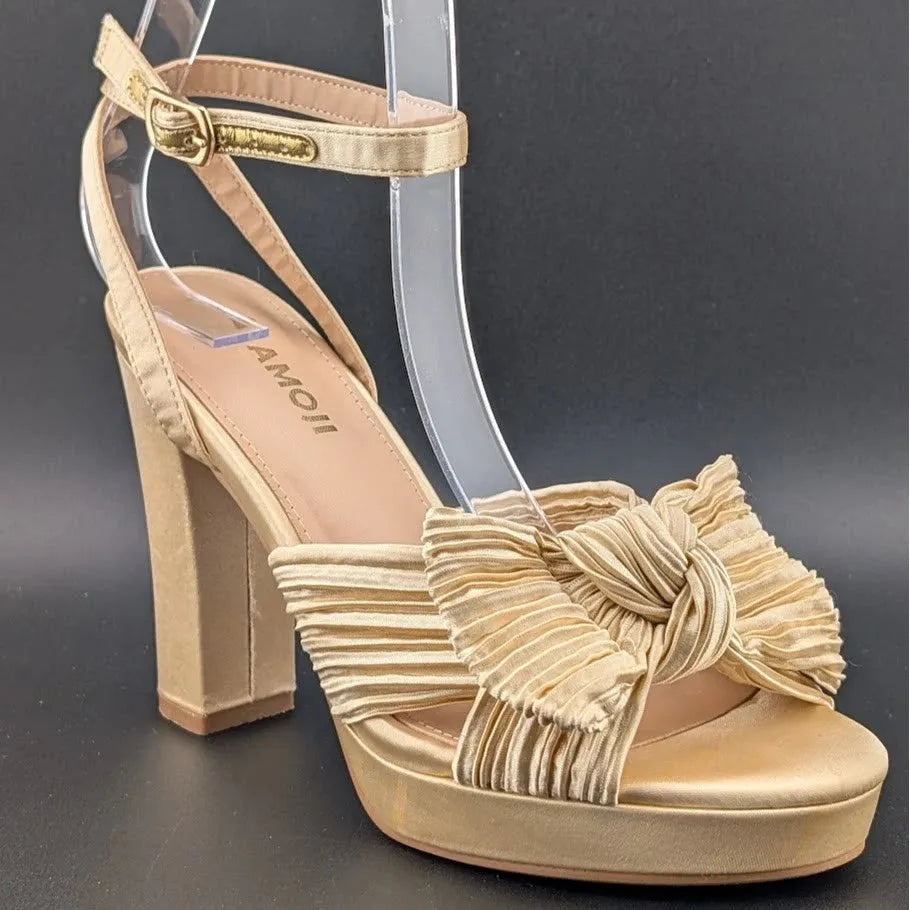Womens Sz 36 Satin Bow Sandals Chunky Block Heel Open-Toe Platform Dress or Casual Amoji