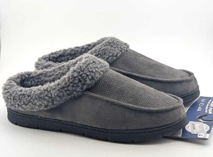 Wembley Mens Grey Indoor/Outdoor Microsuede Moccasin Slipper with Fleece Lining