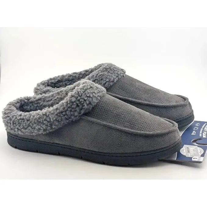 Wembley Mens Grey Indoor/Outdoor Microsuede Moccasin Slipper with Fleece Lining Wembley