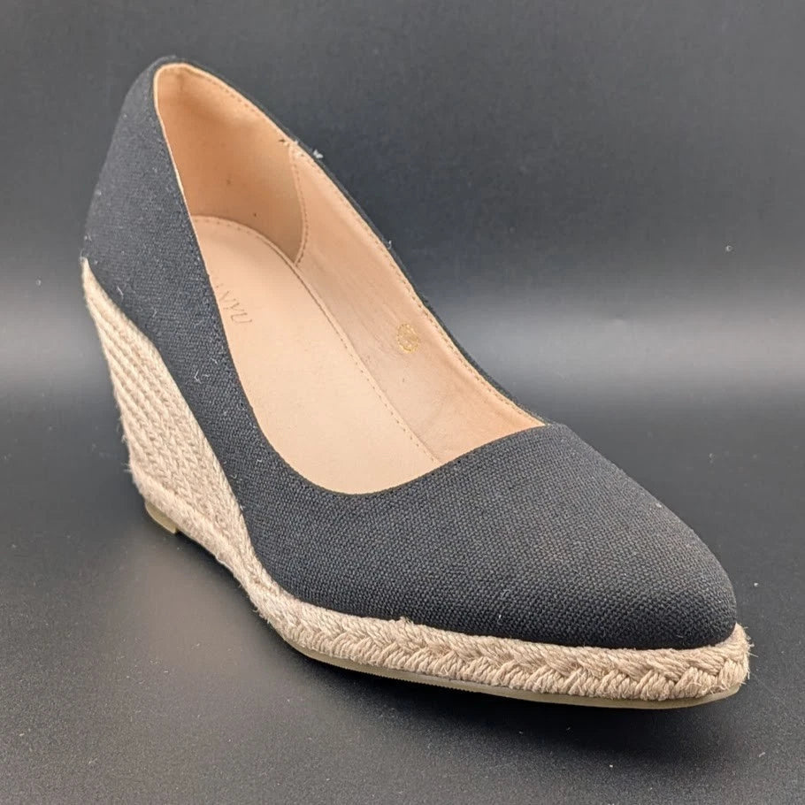 Ruanyu Women’s Size 7.5M Espadrille Wedge Pump Sandals Slip-On Shoes Pointed Toe SoleComfort.shoes