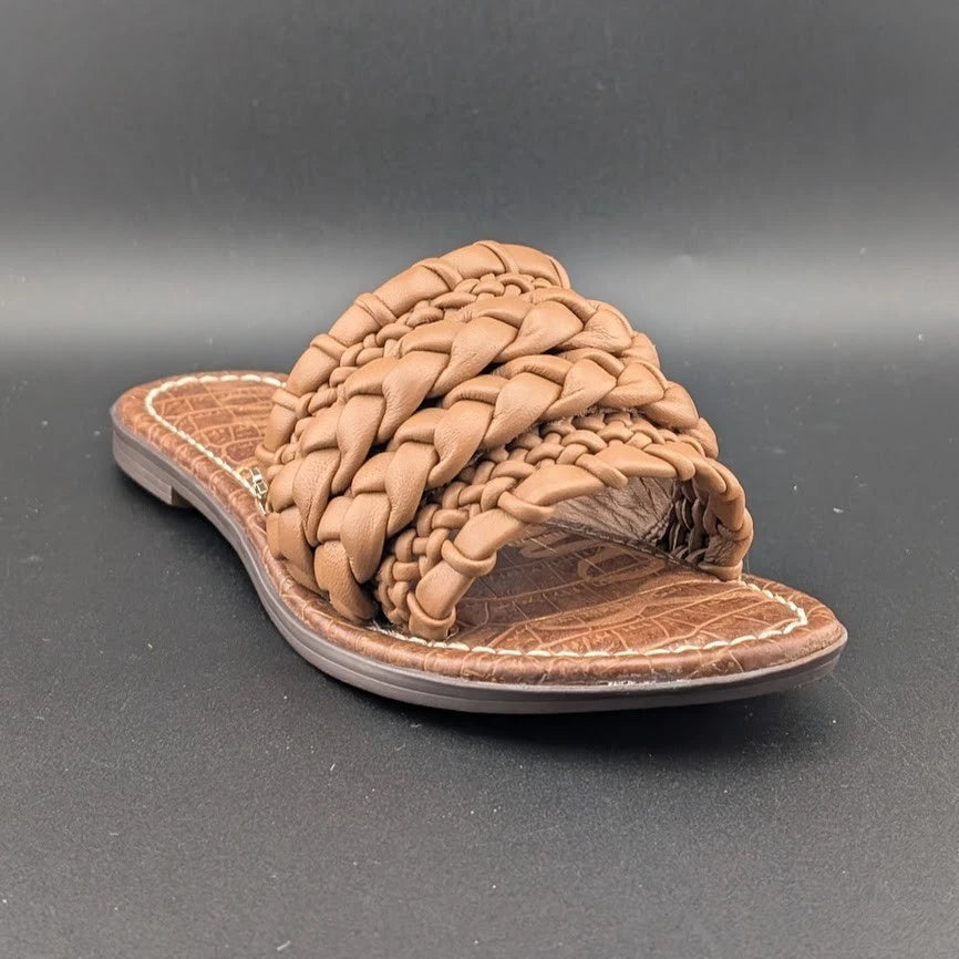Sam Edelman Giada Flat Sandals Open Toe Women's Leather Light Cuoio Brown Size US5 EU35 SoleComfort.shoes