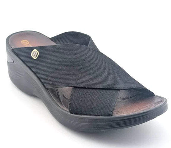 Bzees Desire Wedge Elastic Bands Slide Sandals Black Women's 9M