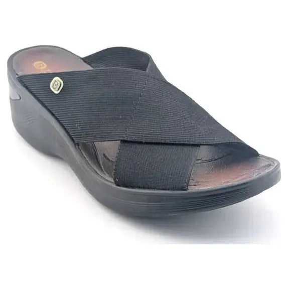 Bzees Desire Wedge Elastic Bands Slide Sandals Black Women's 9M Bzee
