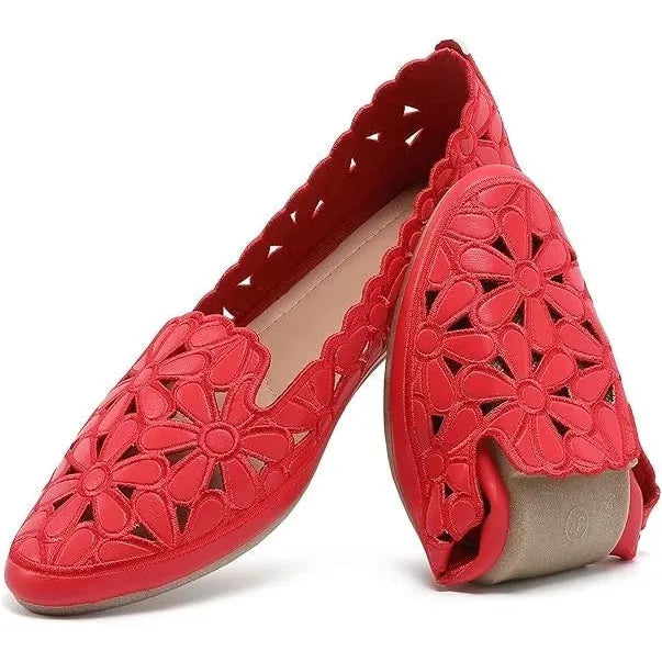 HEAWISH Women's Size 9 Slip On Floral Ballet Round Toe Dress Shoes Flats in Red SoleComfort.shoes