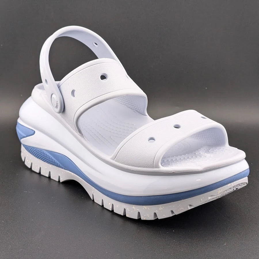 Crocs Size 7 (Wmn)/5 (Men)-Platform Mega Crush Sandals-White / Blue Chunky Comfort Crocs