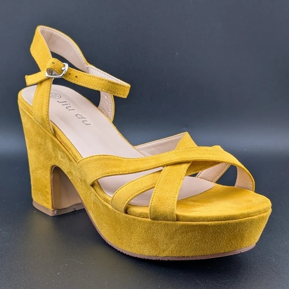 Women Chunky Heel Pump Sandals Ankle Strap Open Toe Wedding Dress Heel Sandals SoleComfort.shoes