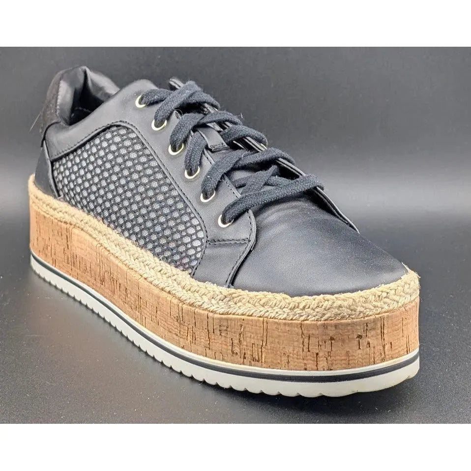 JLO Jennifer Lopez Shoes Womens Laurn Espadrille Sneaker Black Faux Leather SoleComfort.shoes