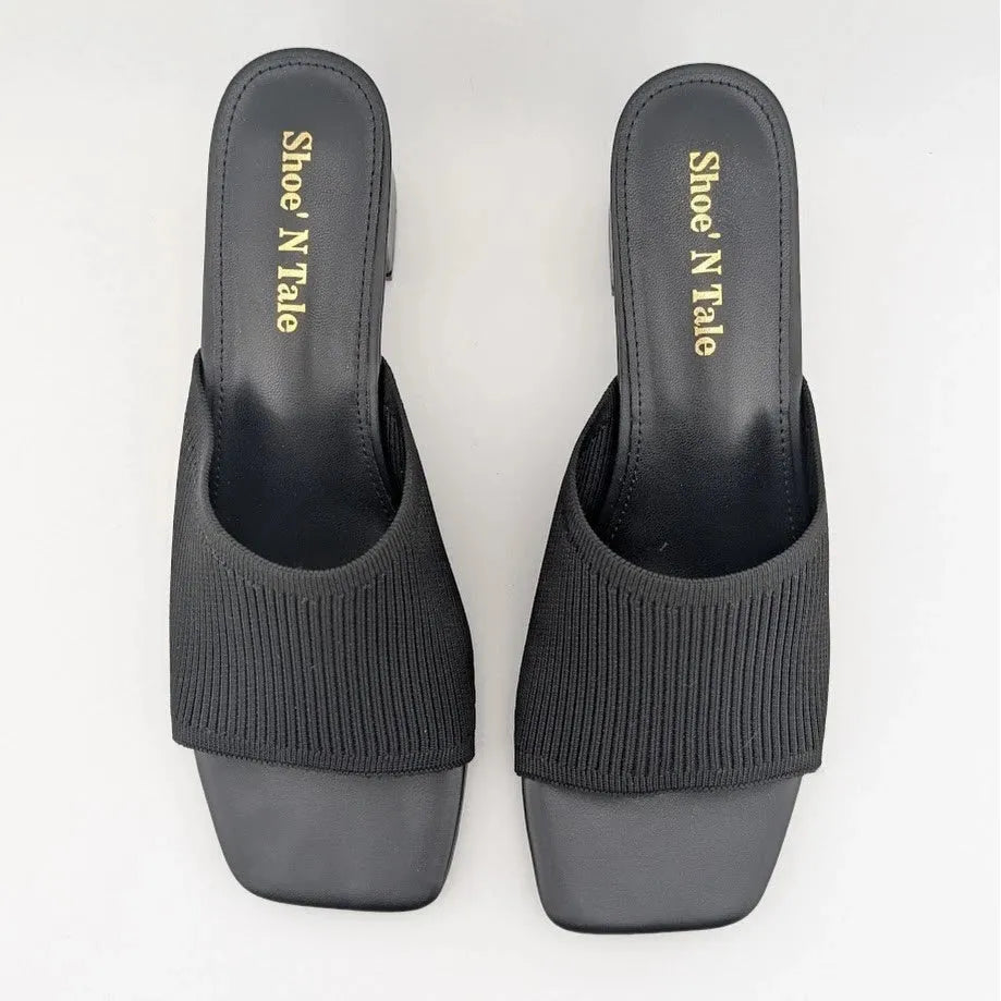 Women's Square Toe Chunky Block Heel Sandals - Open Toe Low Heel Mules Slides Shoe n Tale