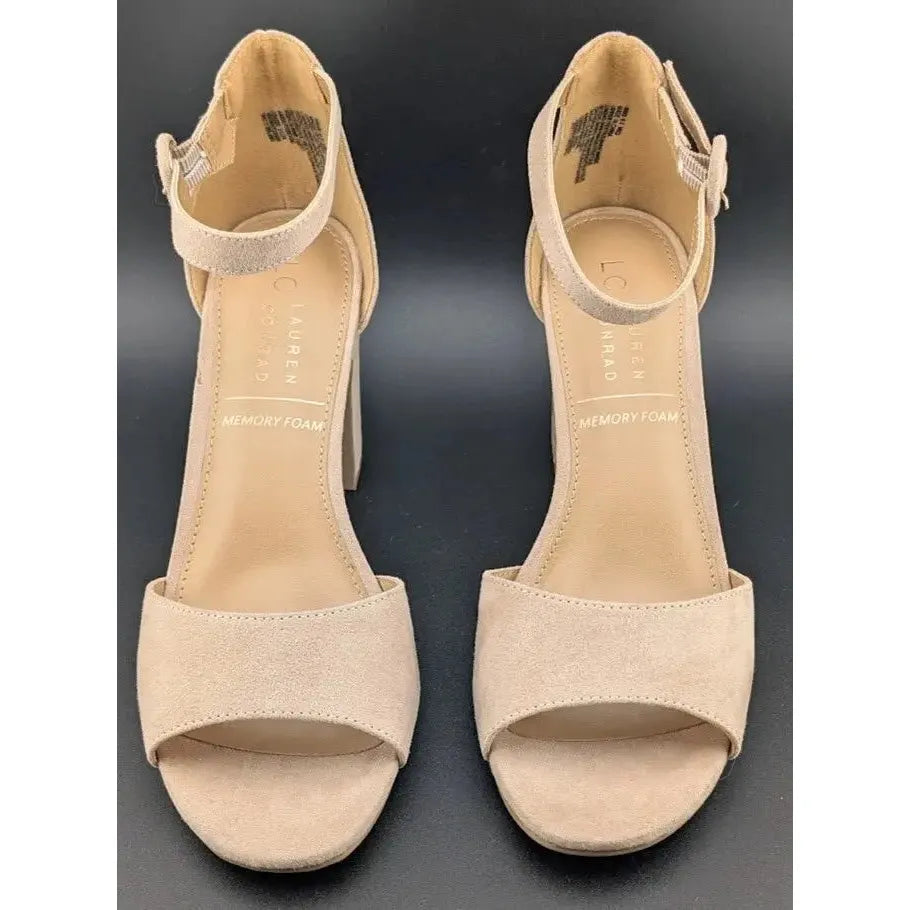 LC Lauren Conrad Women's Size 8.5 Block Heel Dress Sandals With Straps Beige LC Lauren Conrad
