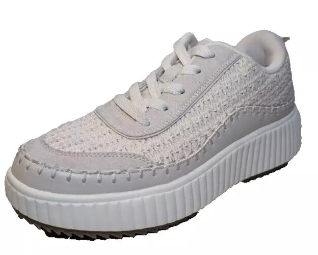 Pre-Owned DREAMPAIRS Size 8.5W Platform Sneakers Woman's Lace Up Creme Cushioned Shoes