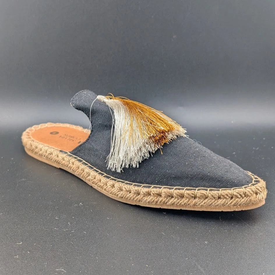 *NEW* Silvia Cobos Size 9 Womens Slip On Tassel Espadrilles Black Canvas S solecomfort.shoes ( SoleComfort.shoes