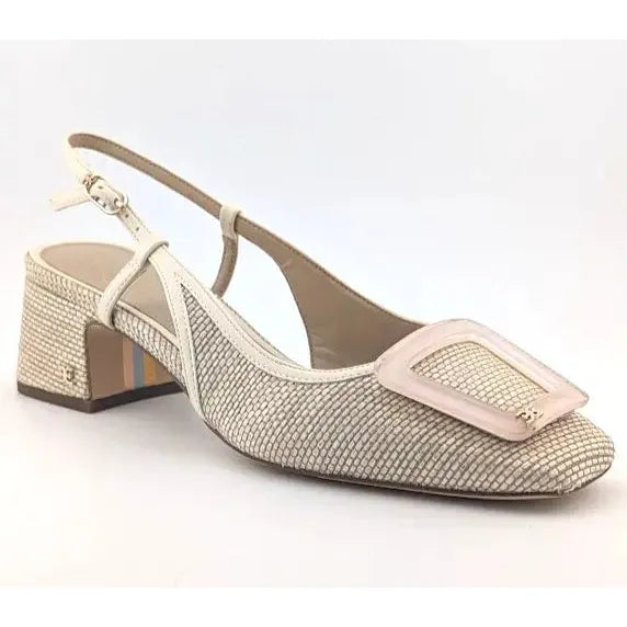 Sam Edelman Size 8.5 M Beige Natural Weave Tracie Block Heel Slingback Pump Shoe Sam Edelman