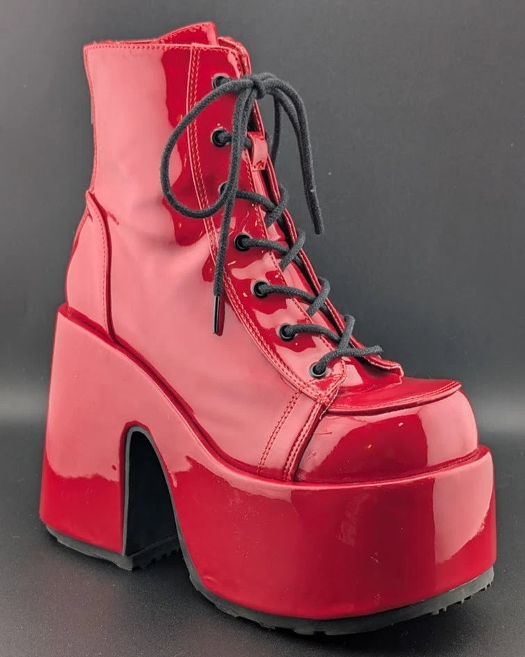 Red Patent Platform Boots Festival Rave Burning Man Gogo Dancer Shoes Demonia SoleComfort.shoes