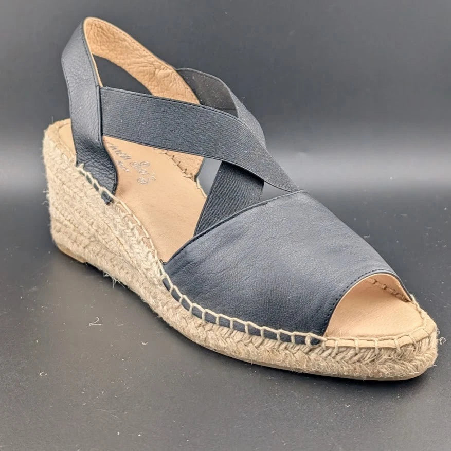 Women Size 9.5-10 (EU 40) Leather Espadrille Wedge Sandal Crossed Strap Peep Toe Made: Spain SoleComfort.shoes
