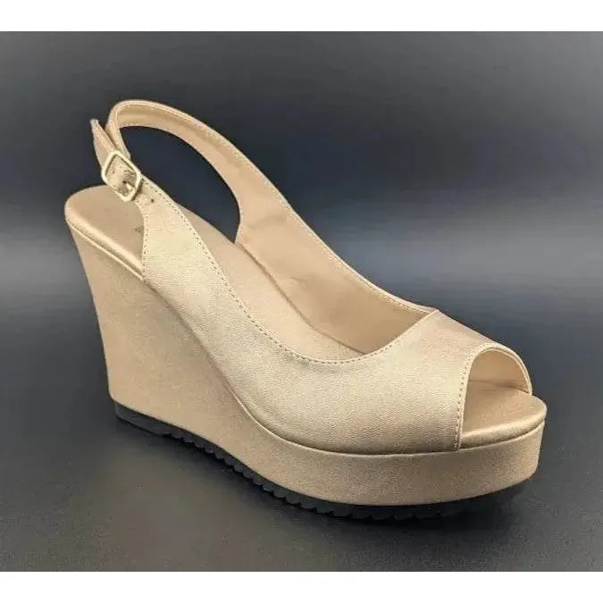Gold Peep Toe, Slingback, 4-inch Wedge, Women's Platform Dress Shoe - Size 8-8.5 Unbranded