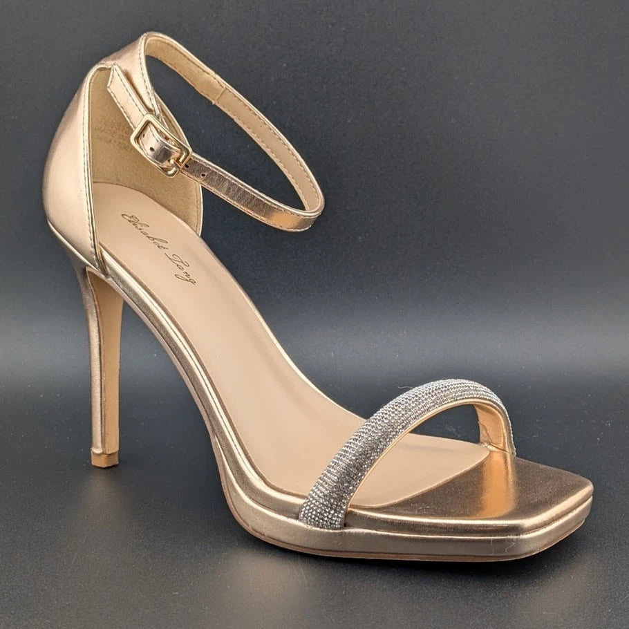 Women's Sz 8 Rhinestone Platform Sandals Ankle Strap Stiletto 4.3 Inch High Heel SoleComfort.shoes