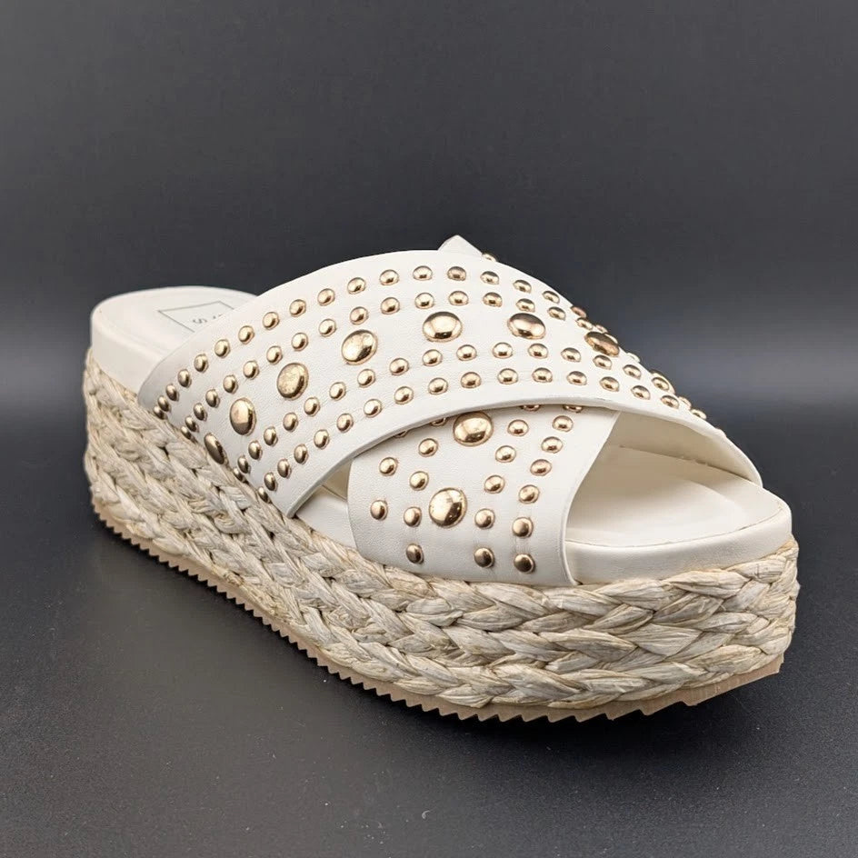 SHUSHOP Kaia | Womens 8M| Platform Sandals Bone w/ Gold Studs | New in Box SoleComfort.shoes