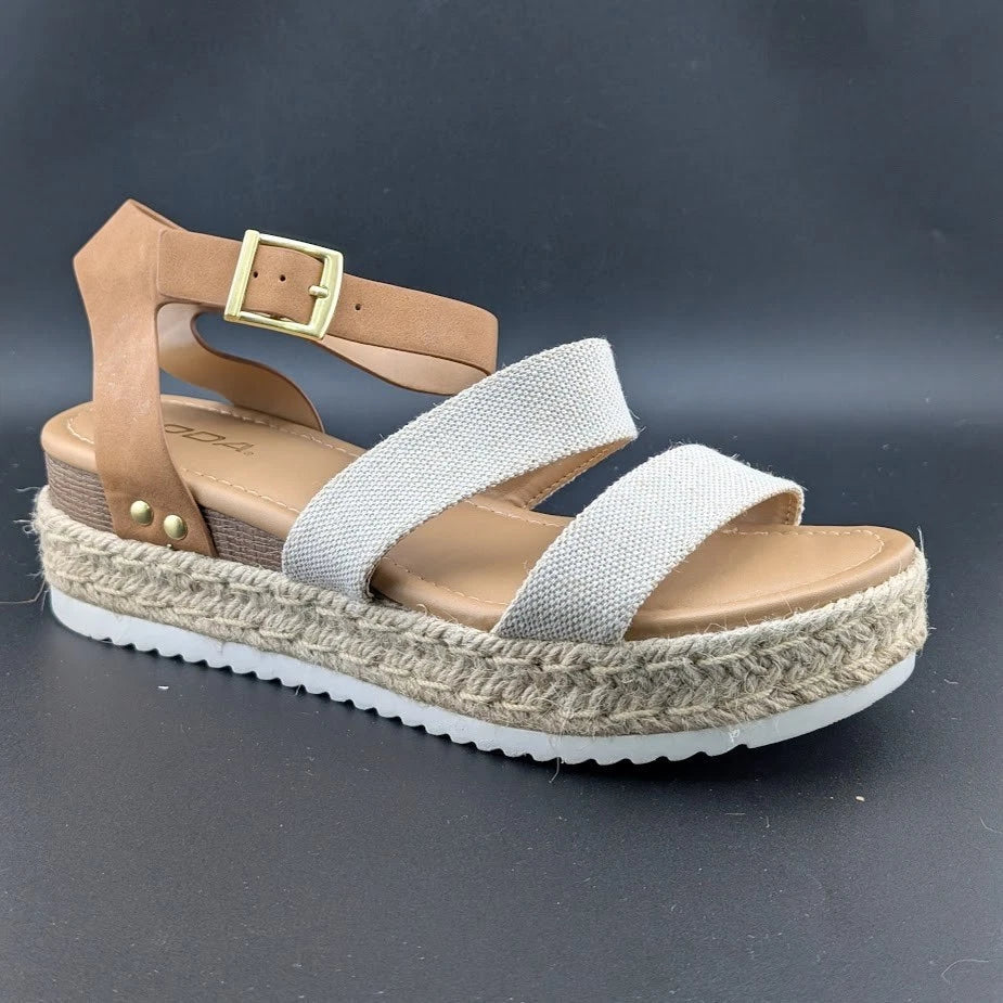 Women's Size 10 Soda Bryce Espadrille Ankle Strap Platform Sandal Light Brown SoleComfort.shoes