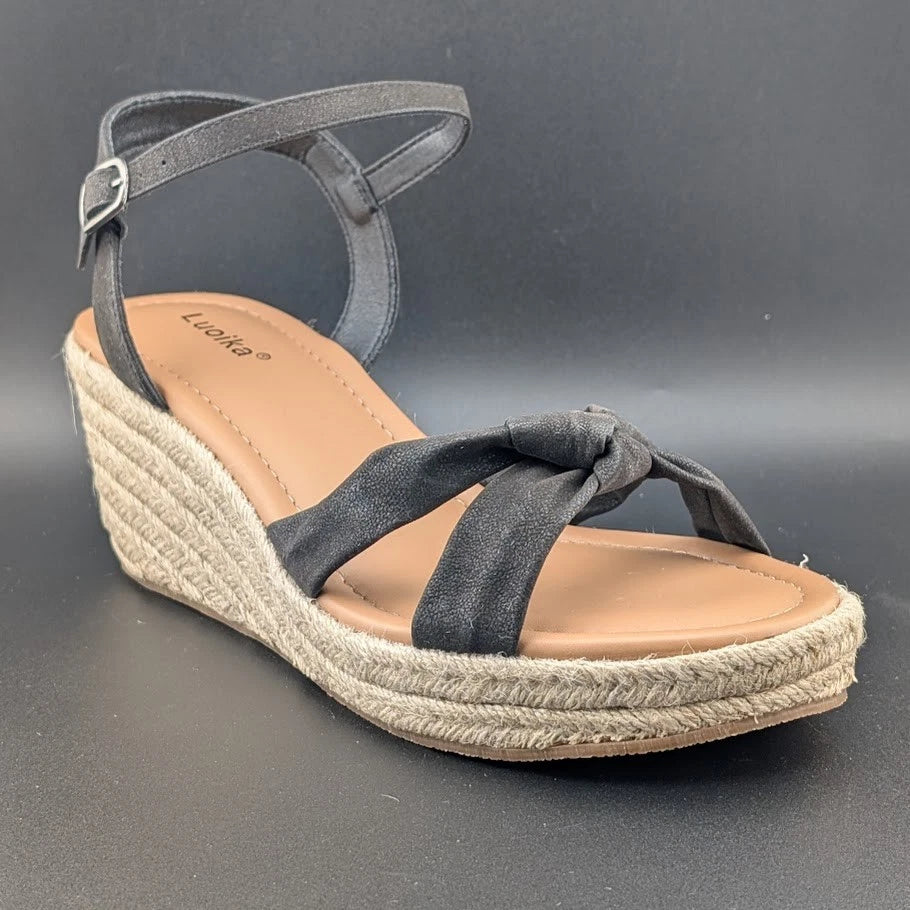 Luoika 9.5 Wide Womens Open Toe Espadrille Wedge Tie Lace Up Ankle Platforms. SoleComfort.shoes