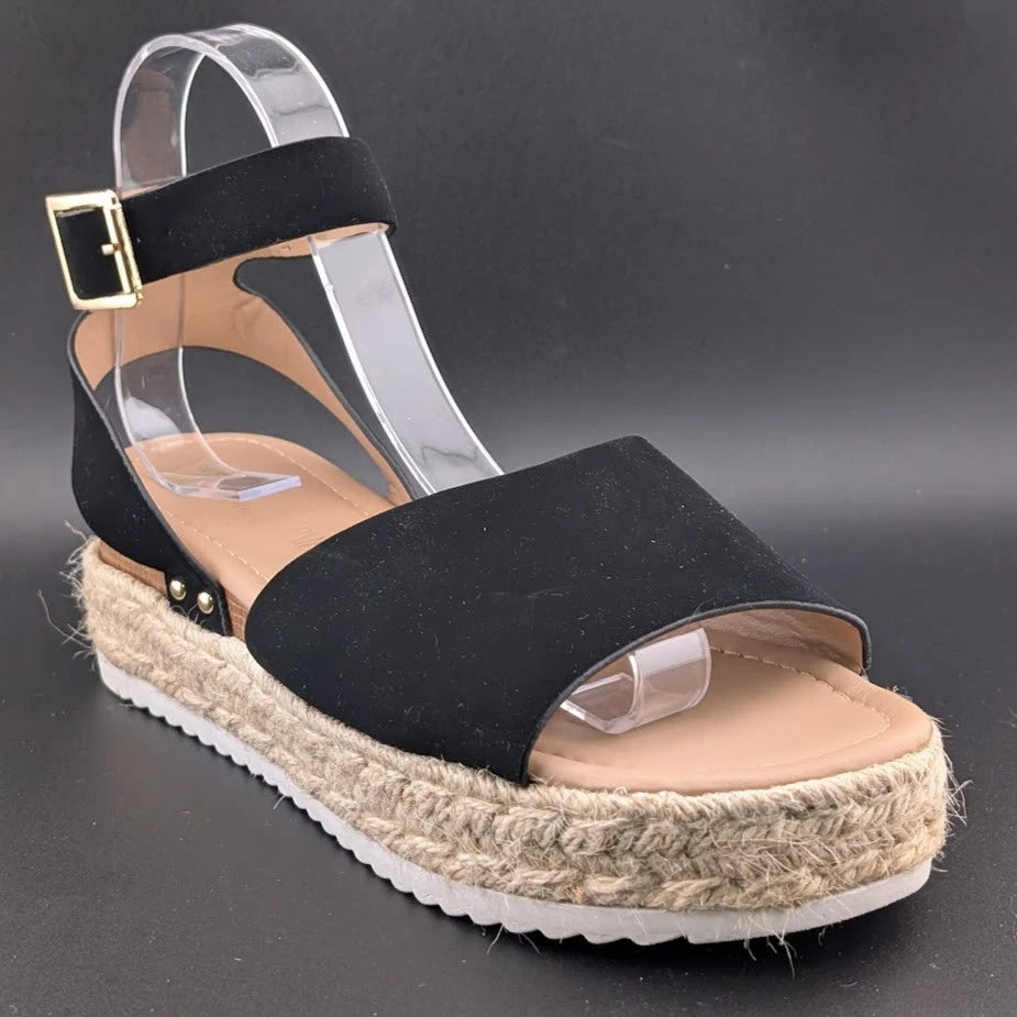 Women's Size 8 Dream Pairs 1-Strap Espadrille Ankle Strap Platform Sandal Black SoleComfort.shoes