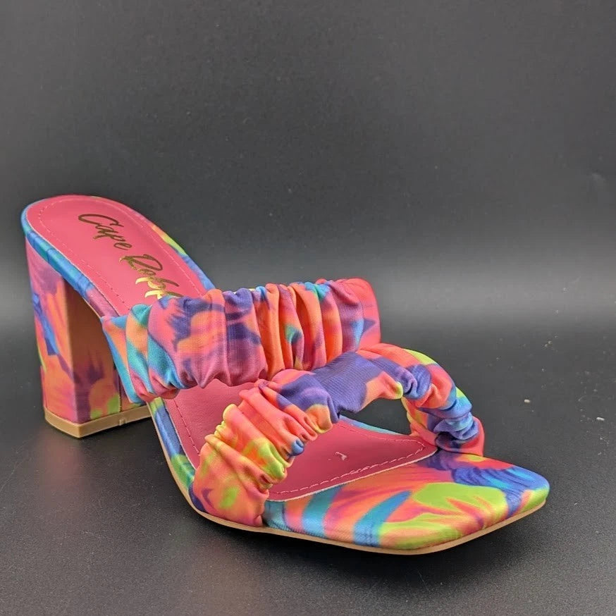 Cape Robbin SZ 9 Women's Chunky High Heel Strappy Square Open Toe Sandals-Floral SoleComfort.shoes