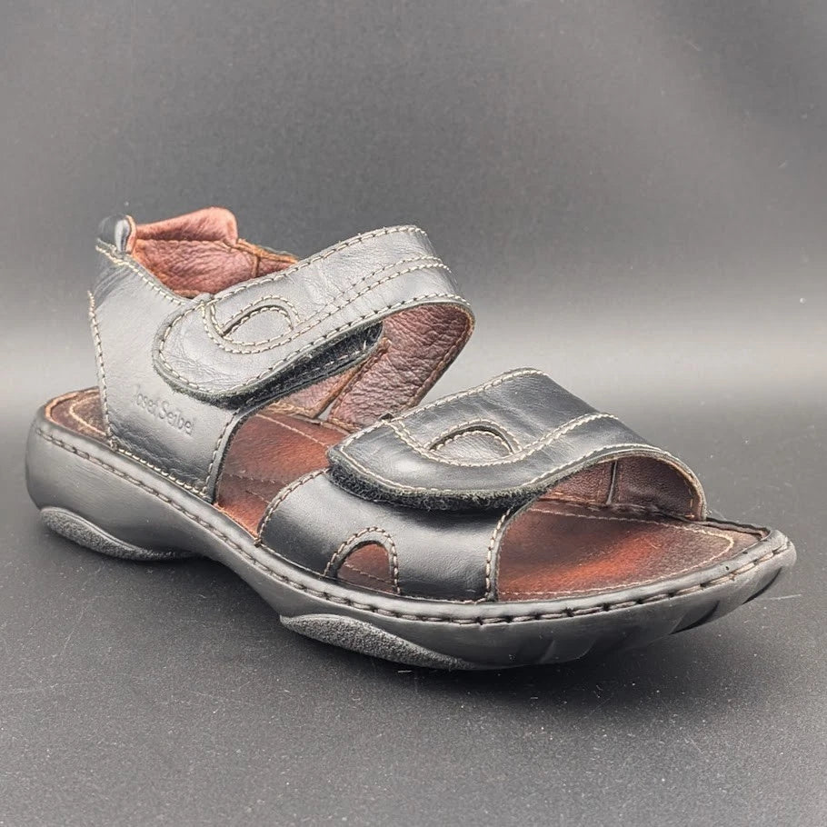 Josef Seibel Sandals Womens 38 Debra Slingback Strappy Black Leather Open Casual Josef Seibel