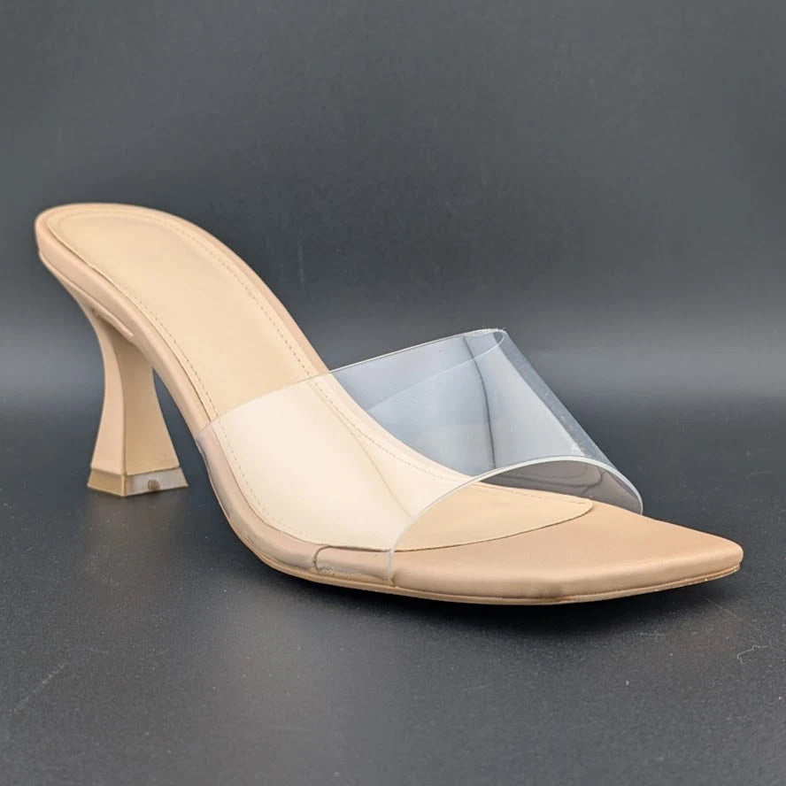 Women Size 7.5 Square Open Toe Low Kitten Heel Sandals Slip On Mule Slide SoleComfort.shoes