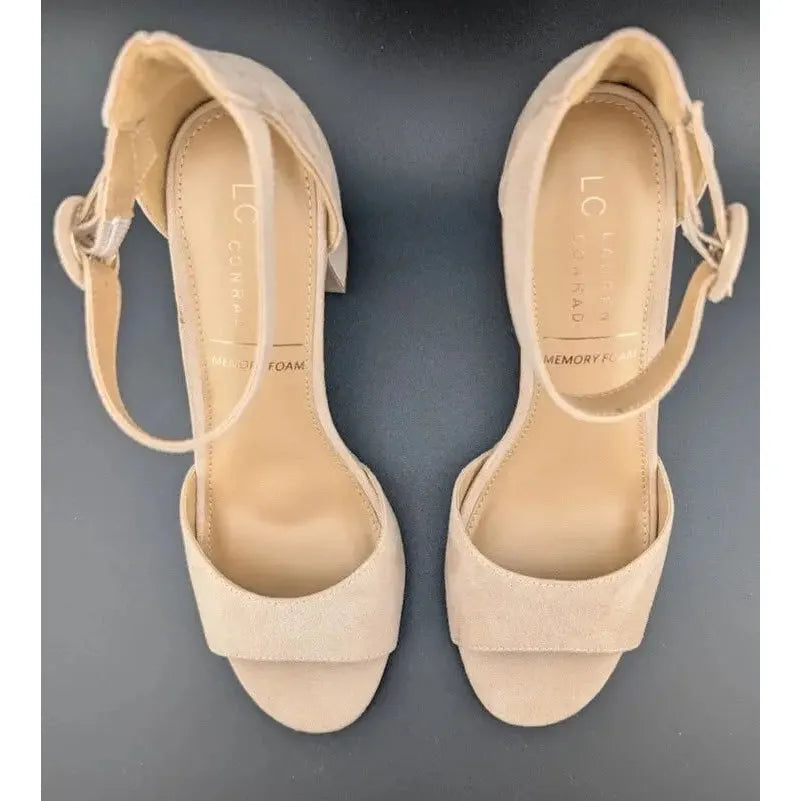 LC Lauren Conrad Women's Size 8.5 Block Heel Dress Sandals With Straps Beige LC Lauren Conrad