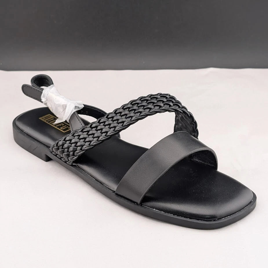 Women's Size 7.5 Black Open Toe Braided Ankle Strap Summer Sandals SoleComfort.shoes