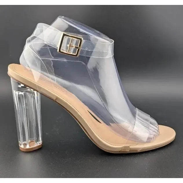Women's Acrylic 4" Heel Clear Strap Sandal Size US 9 Nude Fashion Dress Shoe ShoeDazzle