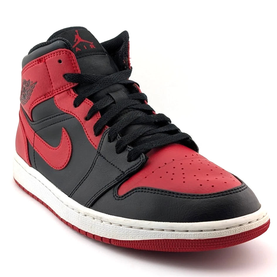 Nike Air Jordan 1 Mid Banned (2020) Blk Red Wht 554724-074 Men's Size 10.5 S SoleComfort.shoes