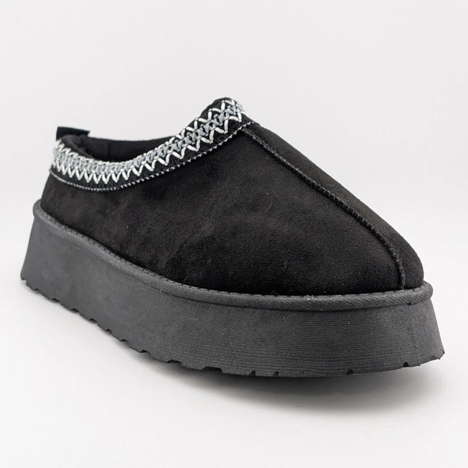 Samilor Size 10 Black Faux Fur Textile Suede Platform Booties embroidered collar SoleComfort.shoes