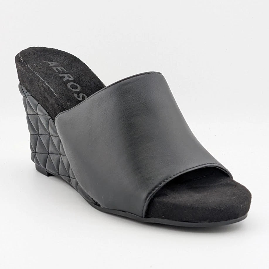 Aerosoles Women's Size 7 Wide Pierce Quilted Wedge Sandal Comfort Black Aerosoles