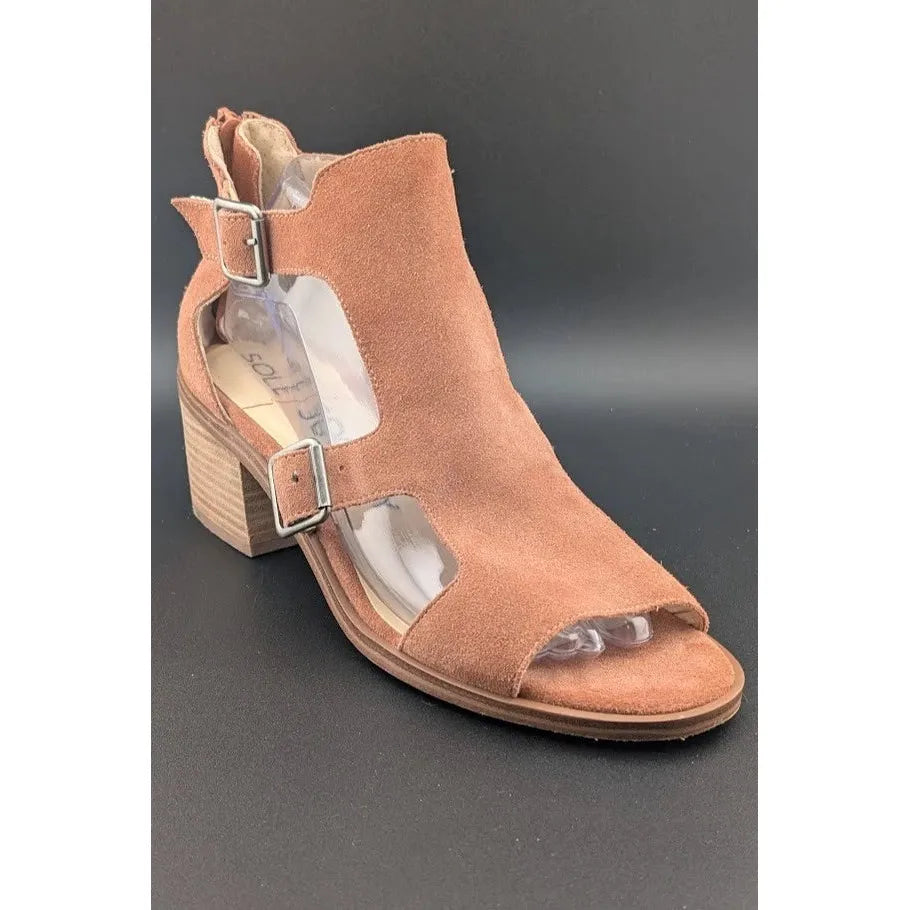 Sole Society Size 9M So-Tonni Open Toe Suede Ankle Booties Sunset Tan Sandal SoleComfort.shoes