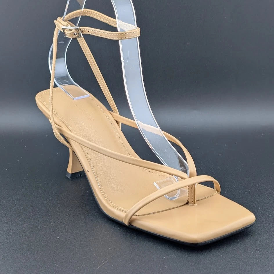 Women Size 7 Comfort Thong Sandals w/ Ankle Wrap Strap Square Toe 3" Heel SoleComfort.shoes