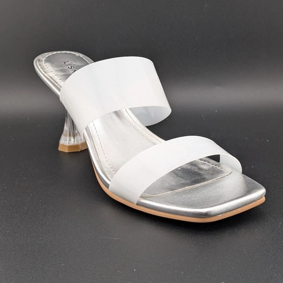 Lisa Vickey Women's Size 7M Beyond-V White and Silver Sandals SoleComfort.shoes