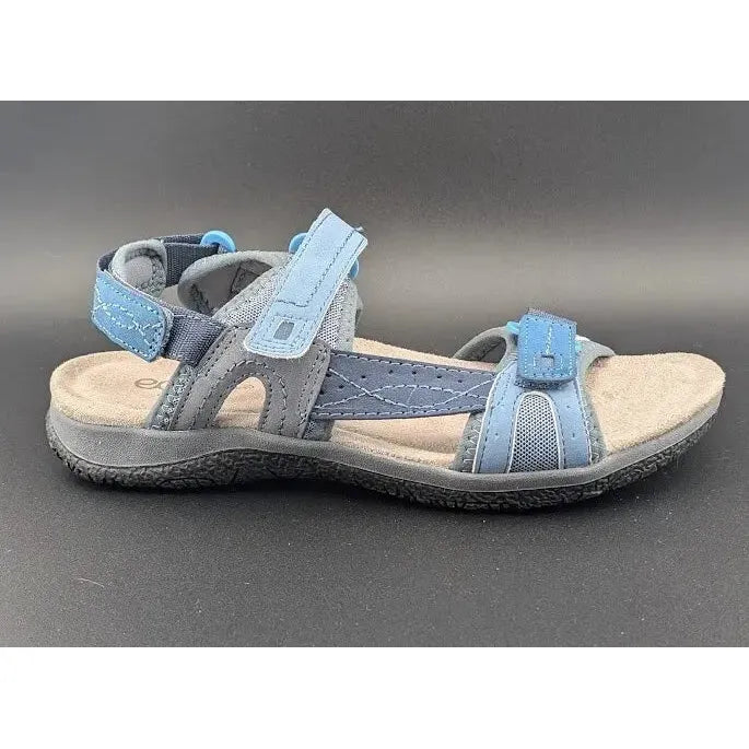 Earth Origins Sindy 3 Sandals Womens Size 7 Blue Hook & Loop Closure Comfort Bed - SoleComfort.shoes